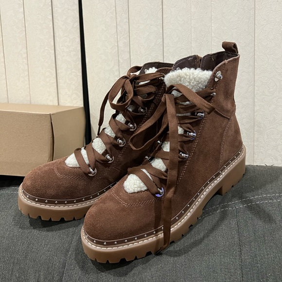 Sold NEW Steve Madden brown suede leather Sherpa boots - Picture 2 of 8